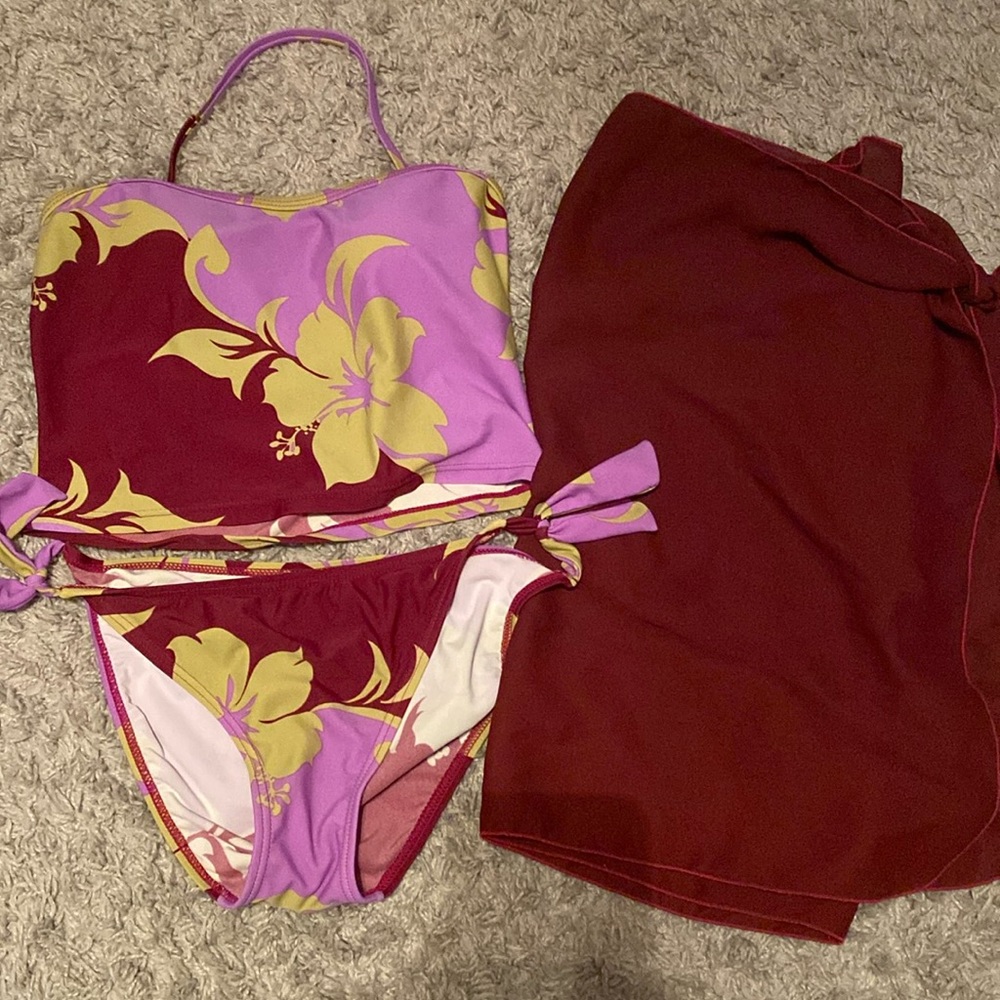 Two piece swimsuit with sheer cover